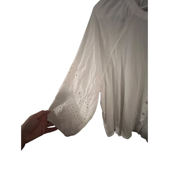 J Jill Womens 2X White Embroidered Sleeve Button-Up Blouse - Picture 2 of 6